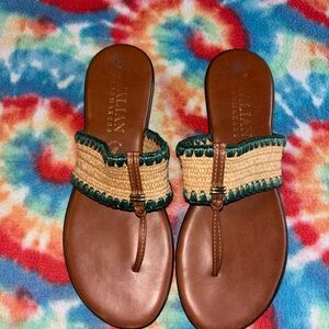 Italian Shoemakers tan and green leather sandals